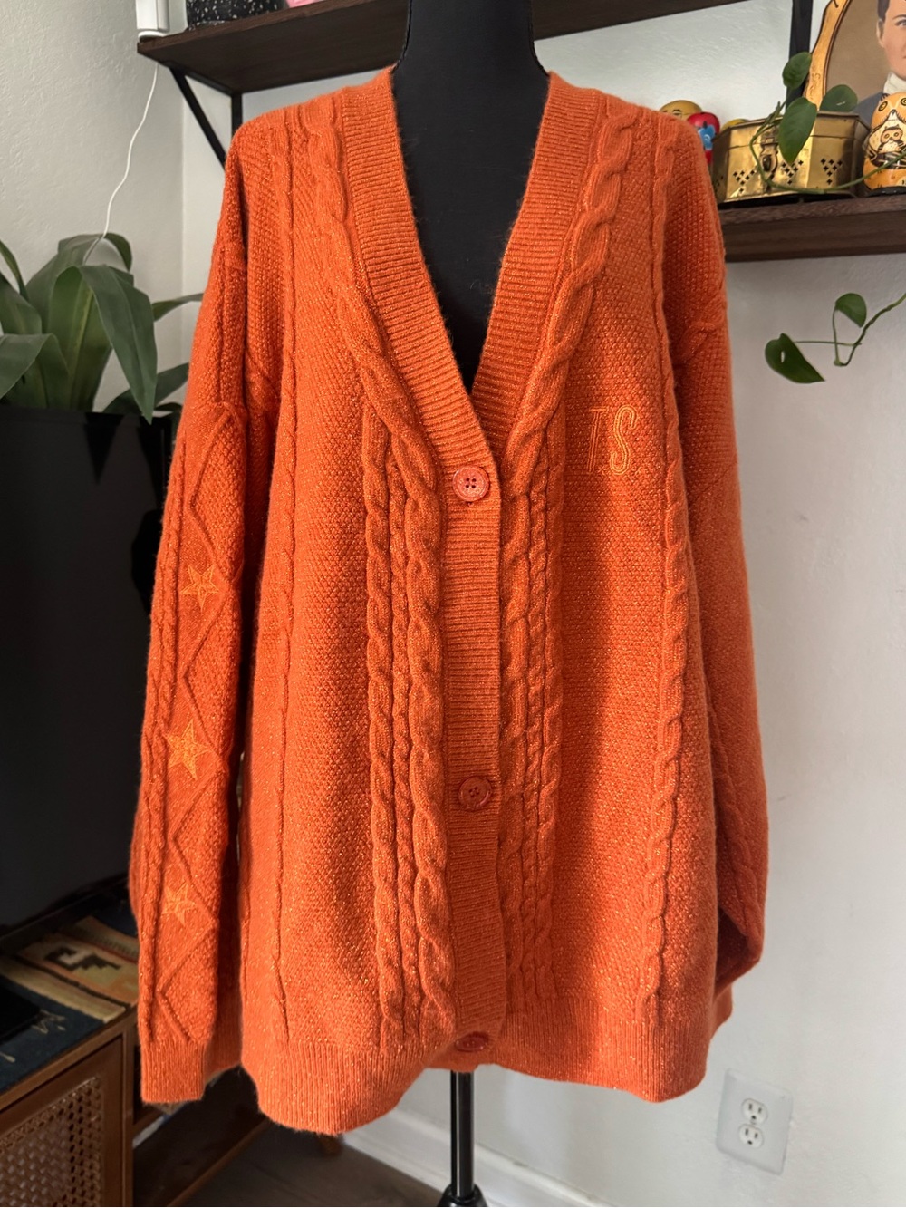 Official Taylor Swift The Life of a Showgirl Burnt Orange Cable Knit Cardigan